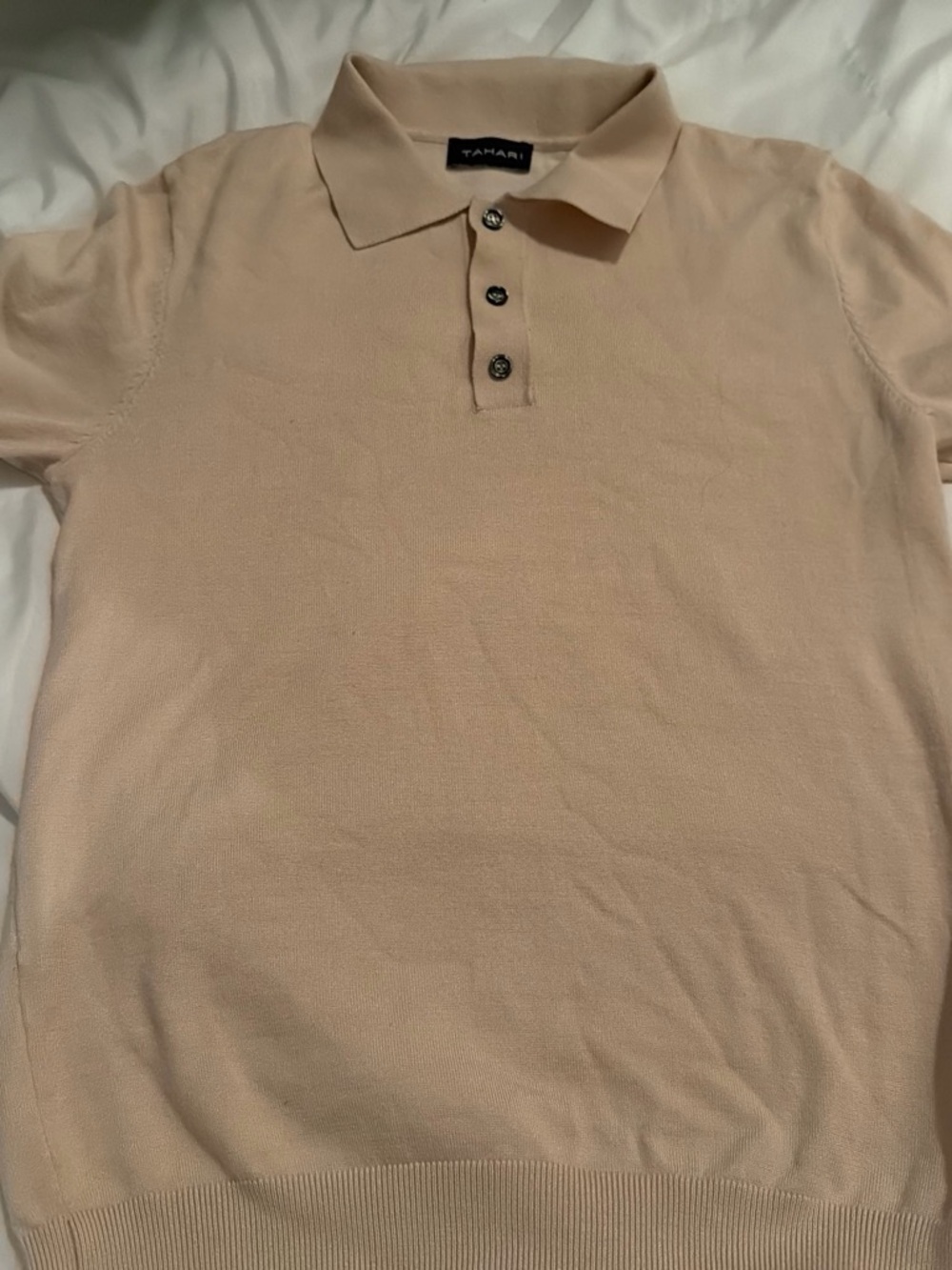 Tahari Men's Button-Down Polo in Light Beige